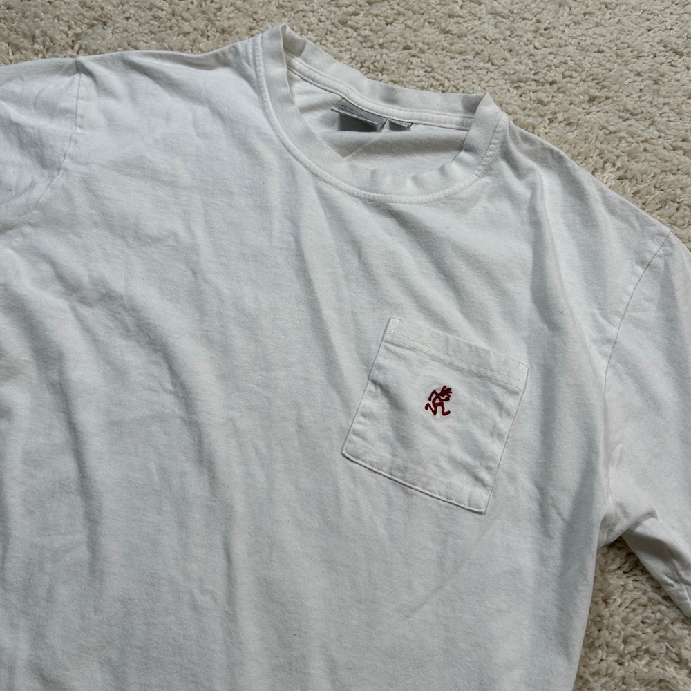 Vintage Gramicci Pocket T-Shirt Medium White Running Man Logo Short Sleeve Tee